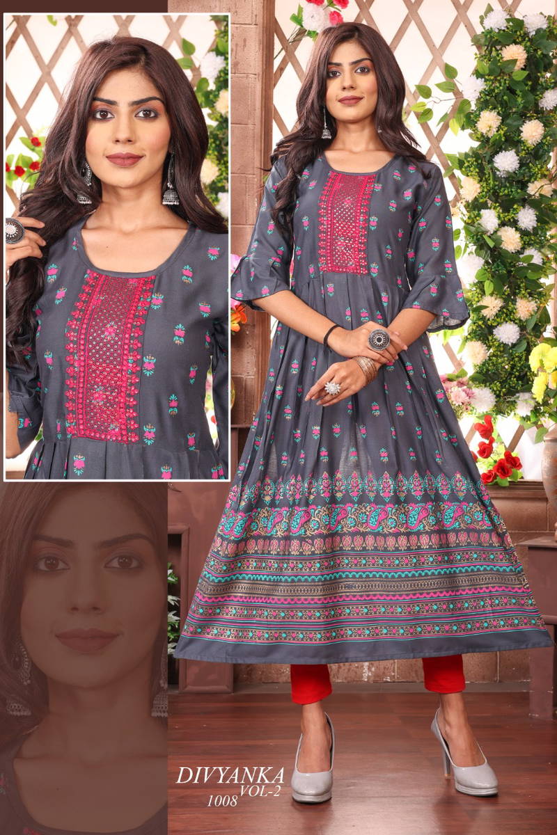 Divyanka 2 Fancy Ethnic Wear Wholesale Anarkali Kurtis Catalog
